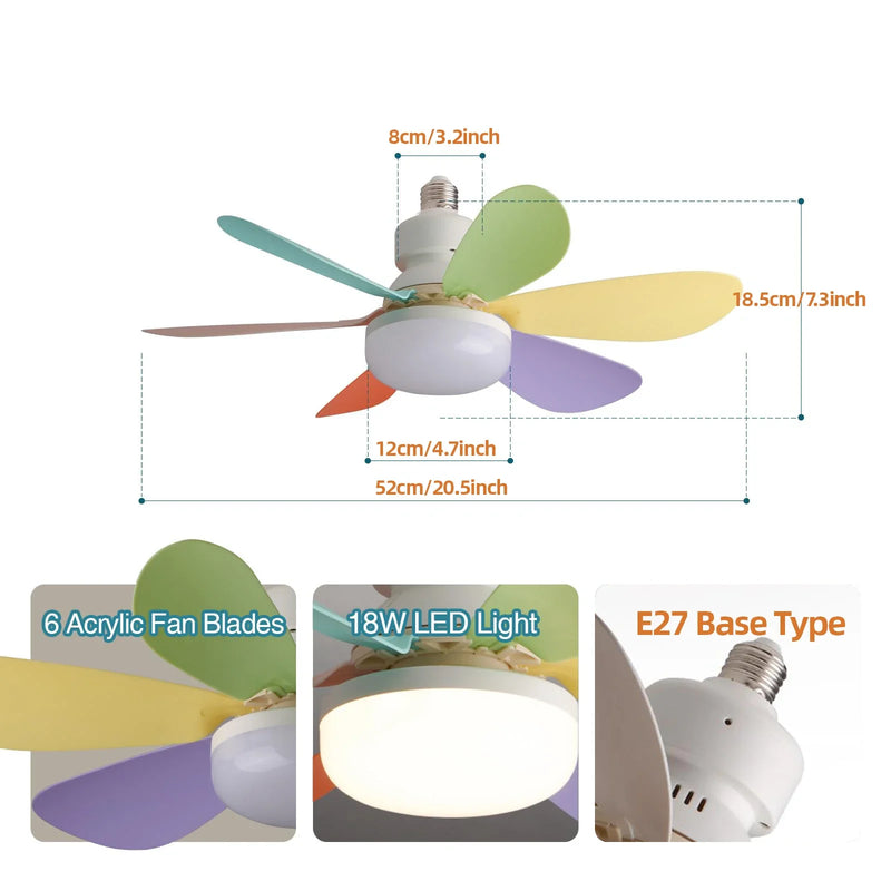 Ventilador intelligente de teto 30W com controle remoto e luz LED Base E27